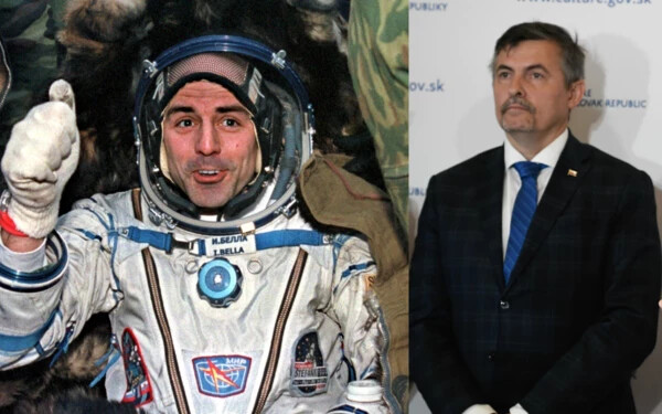 Ivan Bella űrhajós és Lukáš Machala a kulturális minisztérium hivatalának főtitkára